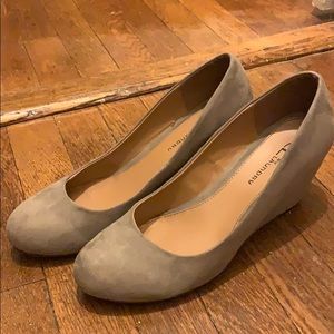 Gray suede wedges